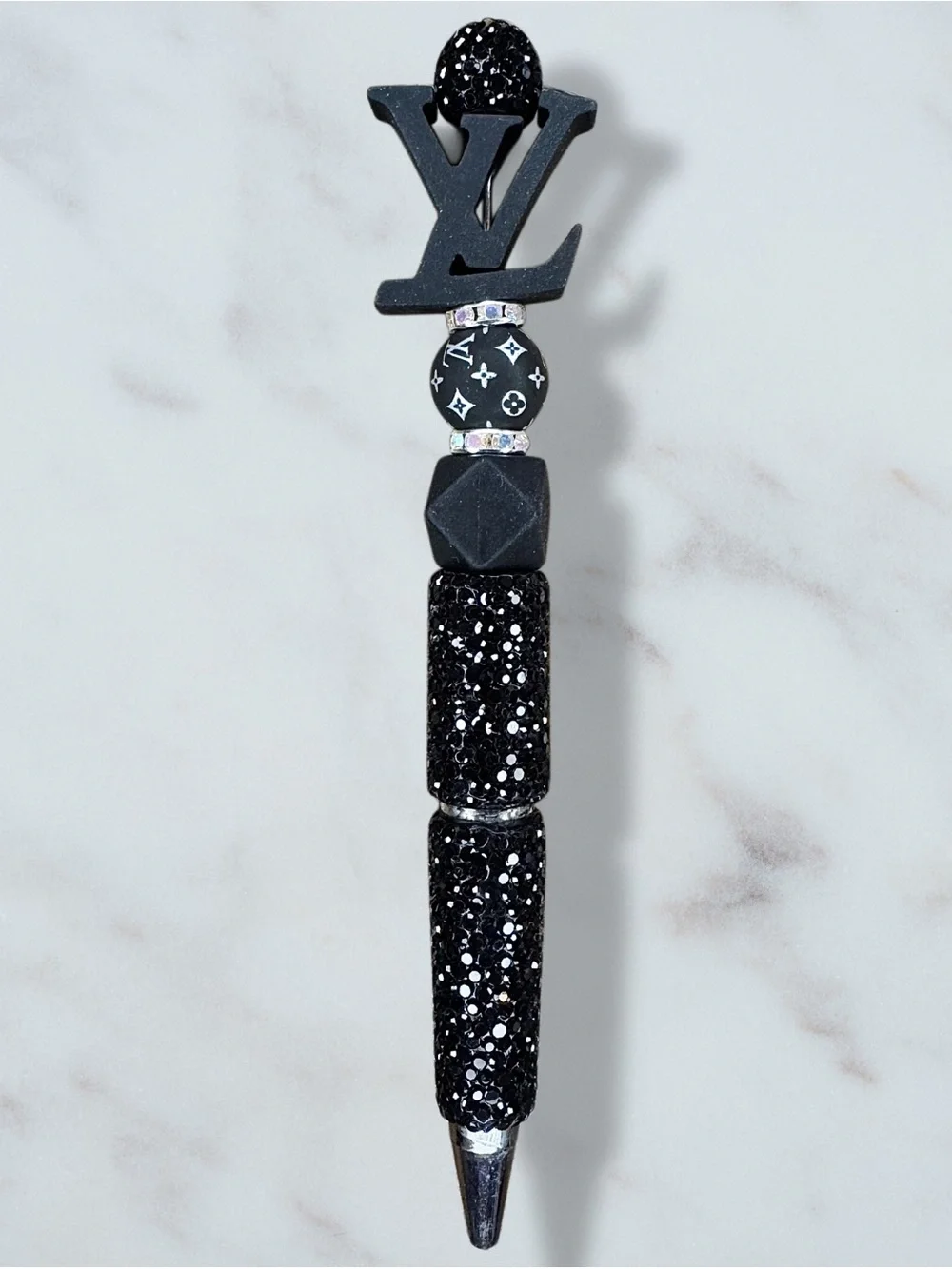 Fashion LV Black Rhinestone Twist Pen